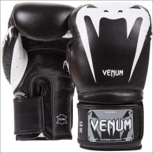 (16oz) VENUM BLACK NAPPA LEATHER BOXING GLOVES - BLACK/WHITE