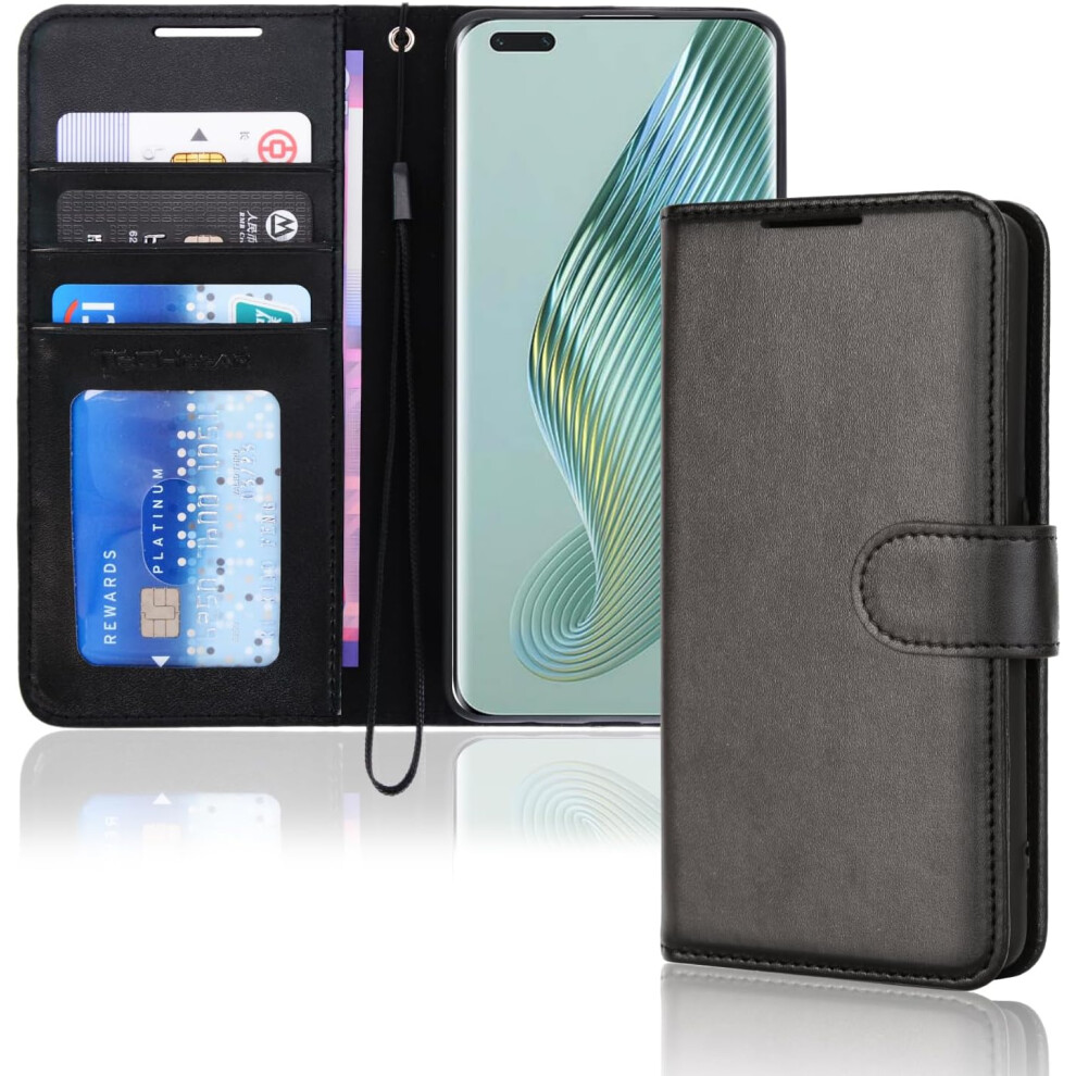 [Leather Wallet Case] Protective Cover with Cash & Card Holder, Stand and Wrist Strap For Honor Magic 5 Pro 5G