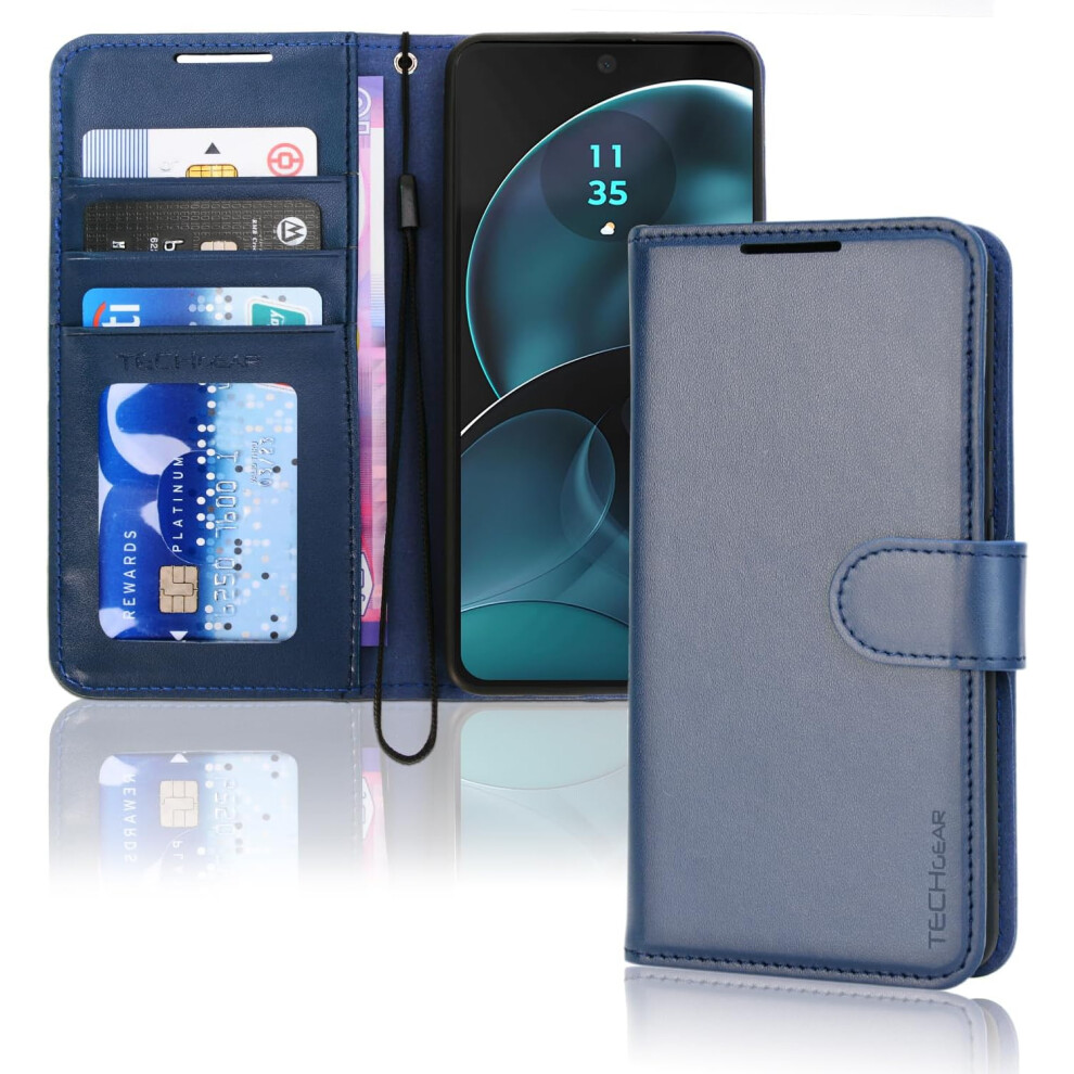 [Leather Wallet Case] Protective Cover with Cash & Card Holder, Stand and Wrist Strap For Motorola Moto G14