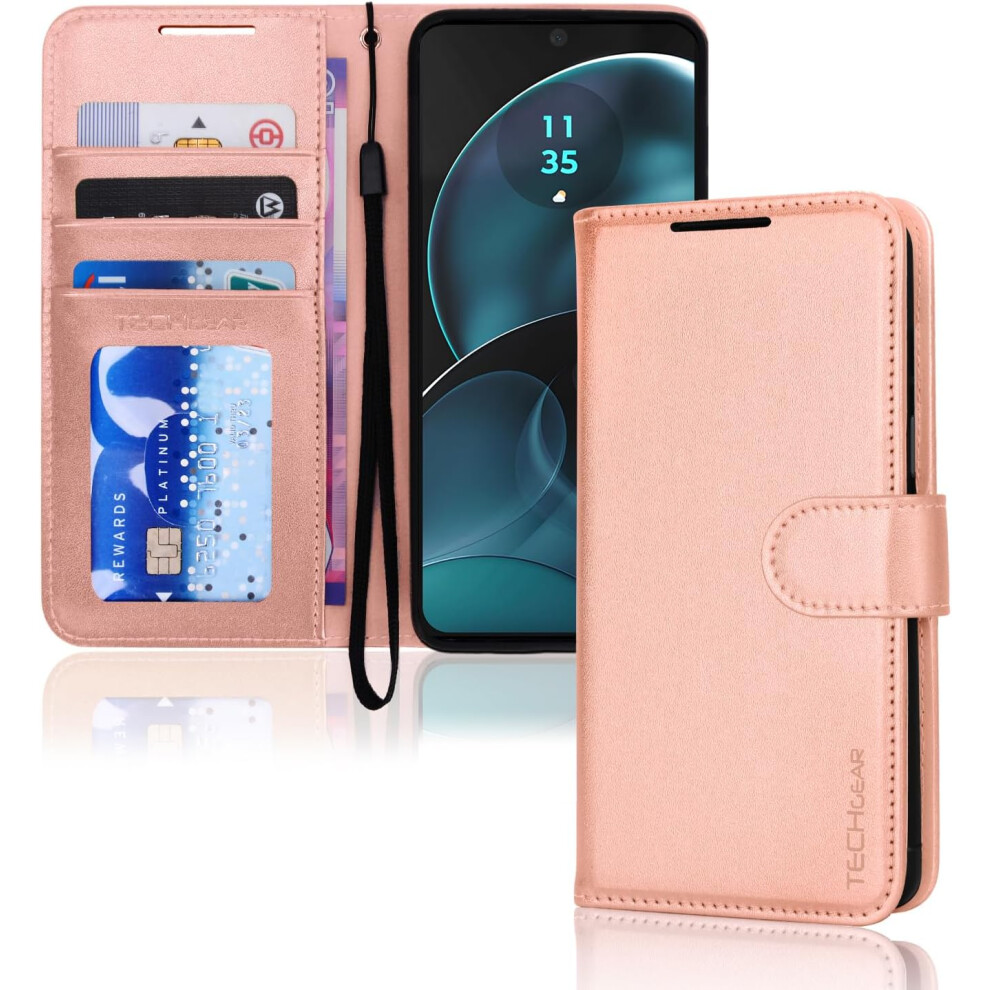 [Leather Wallet Case] Protective Cover with Cash & Card Holder, Stand and Wrist Strap For Motorola Moto G14