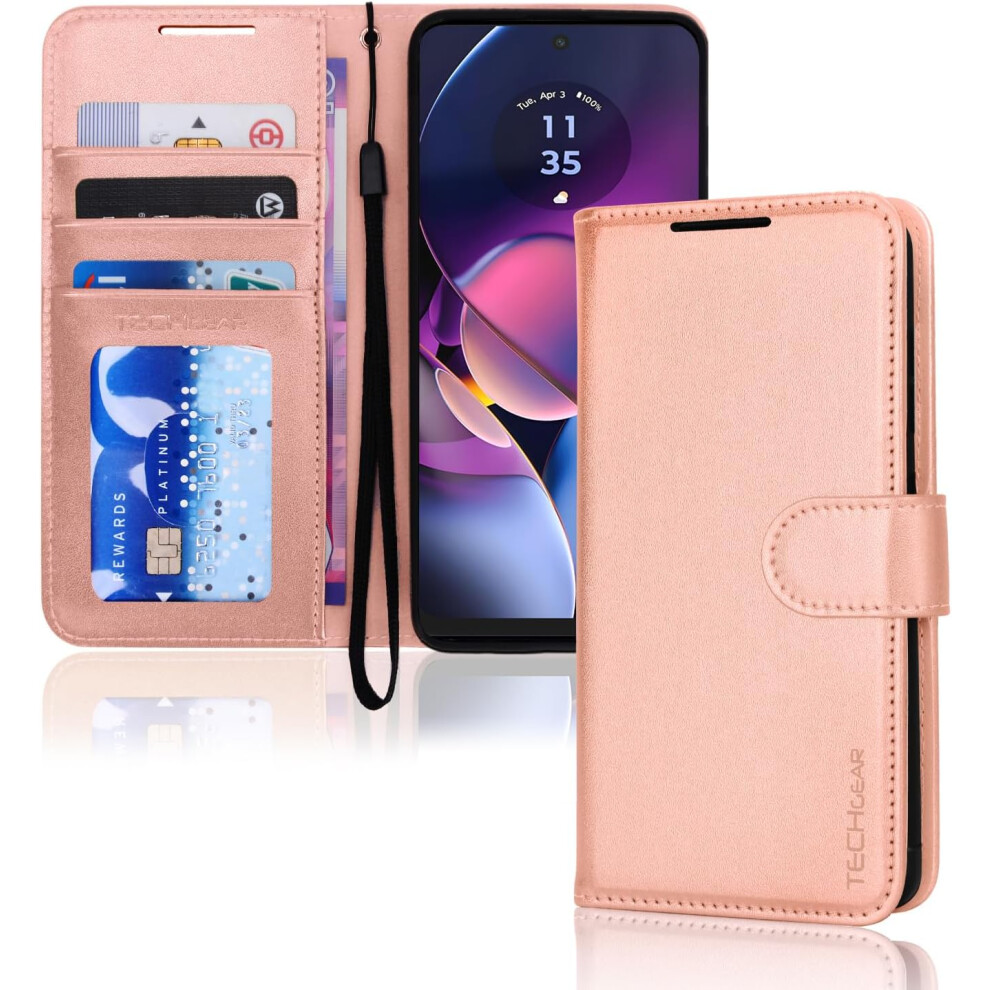 [Leather Wallet Case] Protective Cover with Cash & Card Holder, Stand and Wrist Strap For Motorola Moto G54 5G