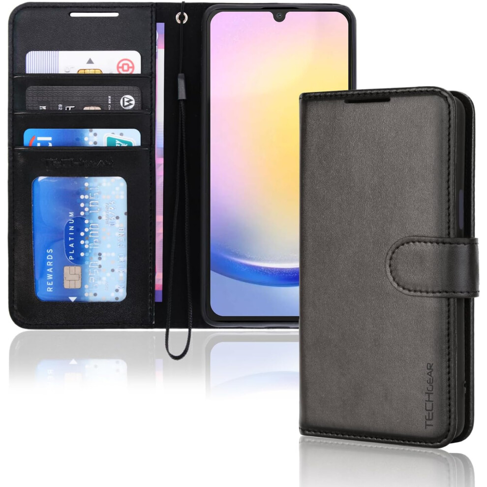 [Leather Wallet Case] Protective Cover with Cash & Card Holder, Stand and Wrist Strap For Samsung Galaxy A25 5G