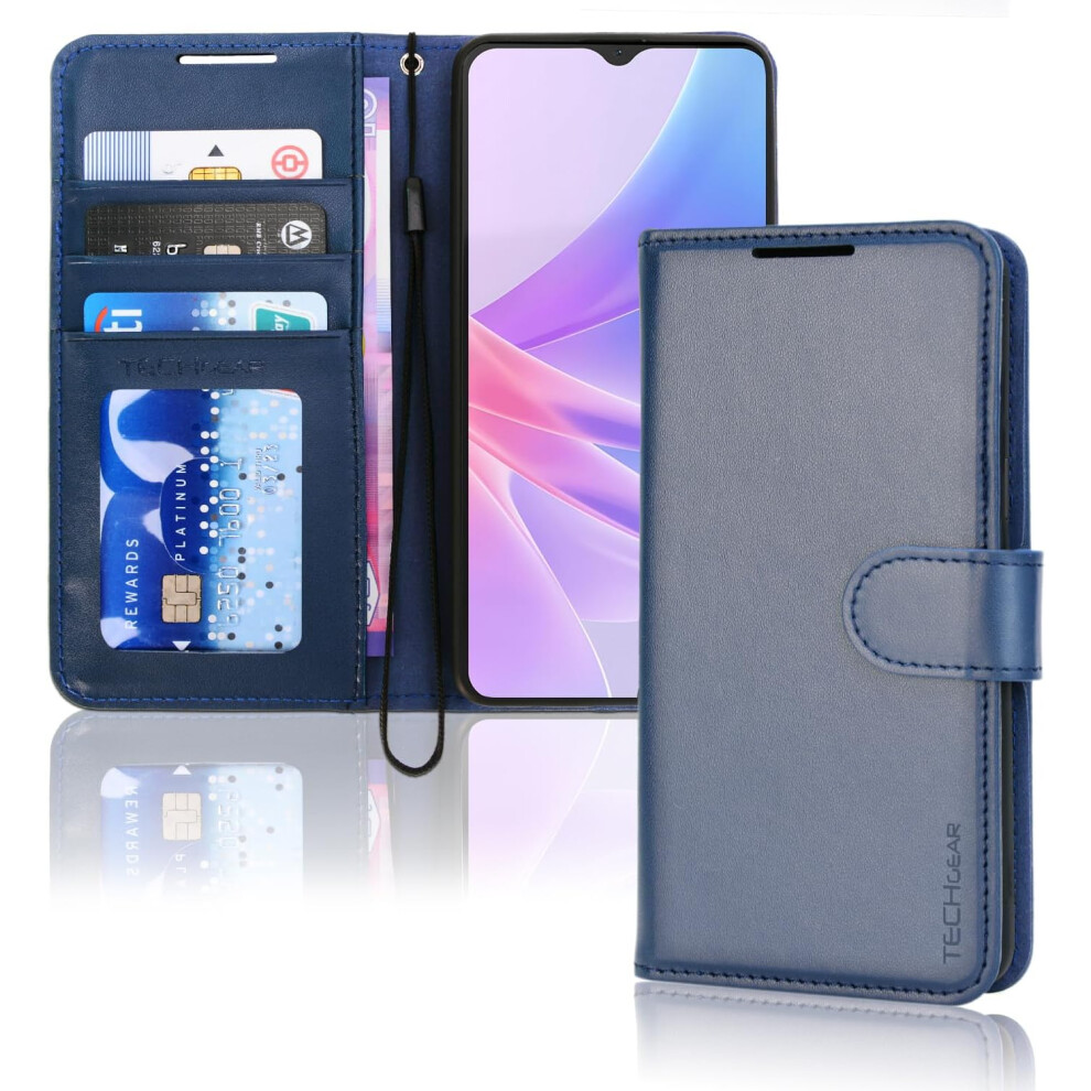 [Leather Wallet Case] Protective Cover with Cash & Card Holder, Stand and Wrist Strap For Oppo A78 5G