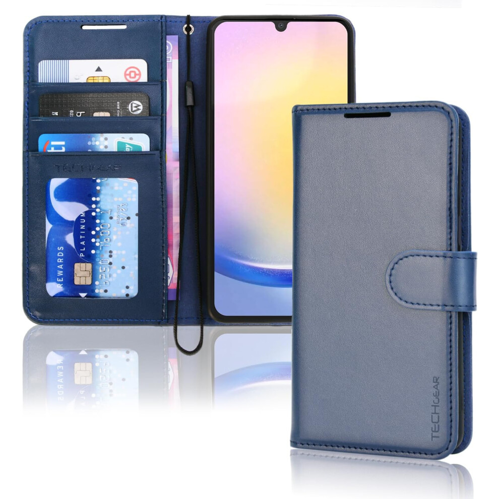 [Leather Wallet Case] Protective Cover with Cash & Card Holder, Stand and Wrist Strap For Samsung Galaxy A25 5G