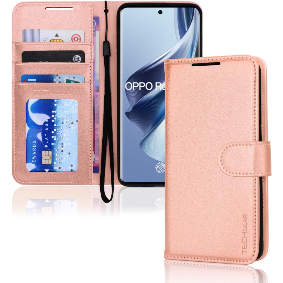 Techgear [Leather Wallet Case] Protective Cover With Cash & Card Holder, Stand And Wrist Strap For Oppo Reno 10 5G