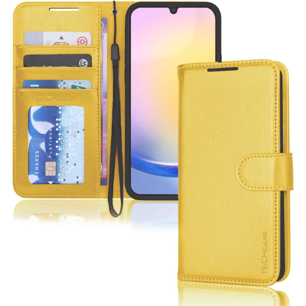 Techgear [Leather Wallet Case] Protective Cover With Cash & Card Holder, Stand And Wrist Strap For Samsung Galaxy A25 5G