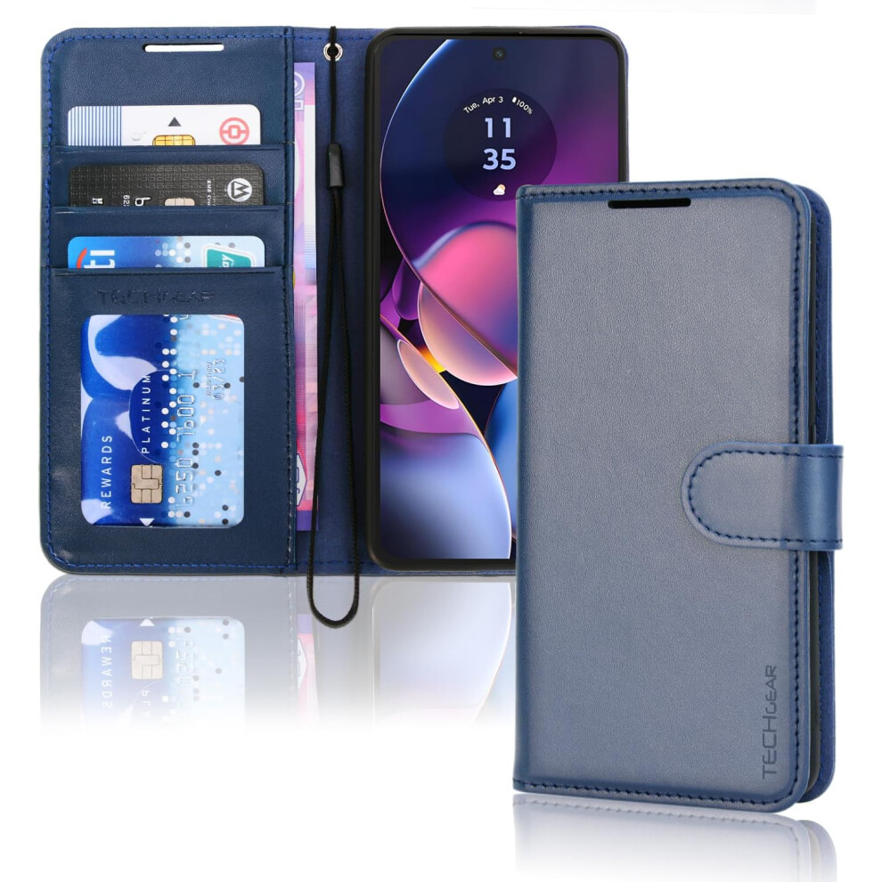 [Leather Wallet Case] Protective Cover with Cash & Card Holder, Stand and Wrist Strap For Motorola Moto G54 5G