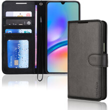 [Leather Wallet Case] Protective Cover with Cash & Card Holder, Stand and Wrist Strap For Samsung Galaxy A05s
