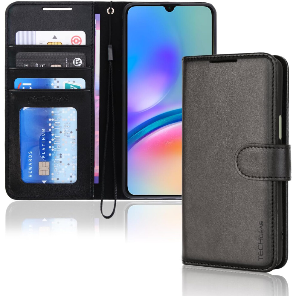 [Leather Wallet Case] Protective Cover with Cash & Card Holder, Stand and Wrist Strap For Samsung Galaxy A05s