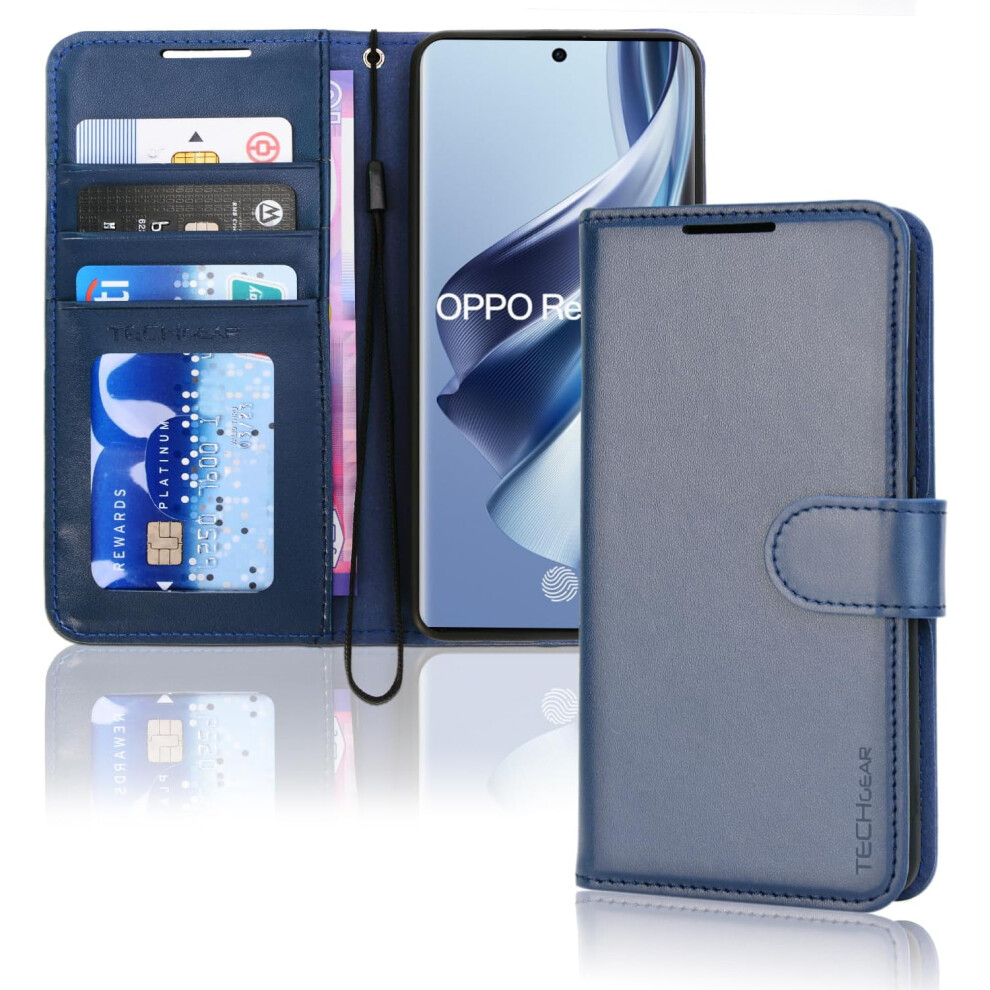 [Leather Wallet Case] Protective Cover with Cash & Card Holder, Stand and Wrist Strap For Oppo Reno 10 5G