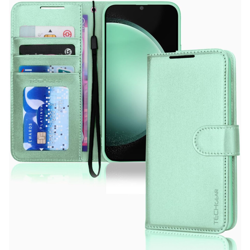 Techgear [Leather Wallet Case] Protective Cover With Cash & Card Holder, Stand And Wrist Strap For Samsung Galaxy S23 Fe 5G