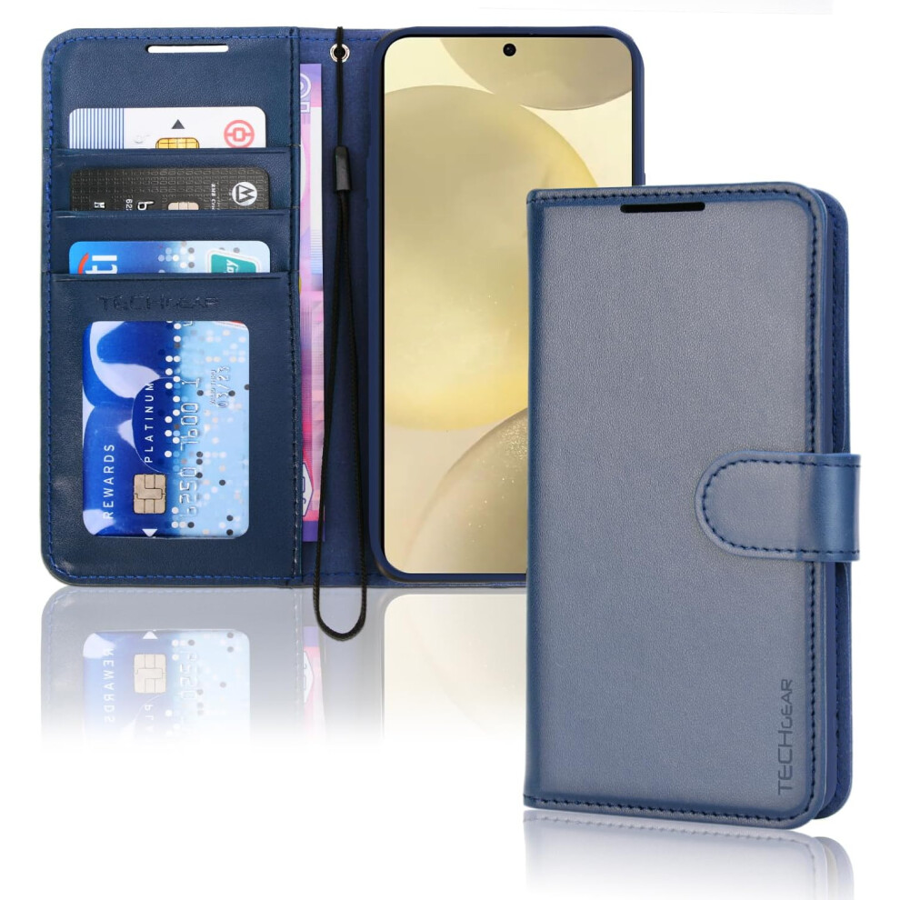 [Leather Wallet Case] Protective Cover with Cash & Card Holder, Stand and Wrist Strap For Samsung Galaxy S24 Plus