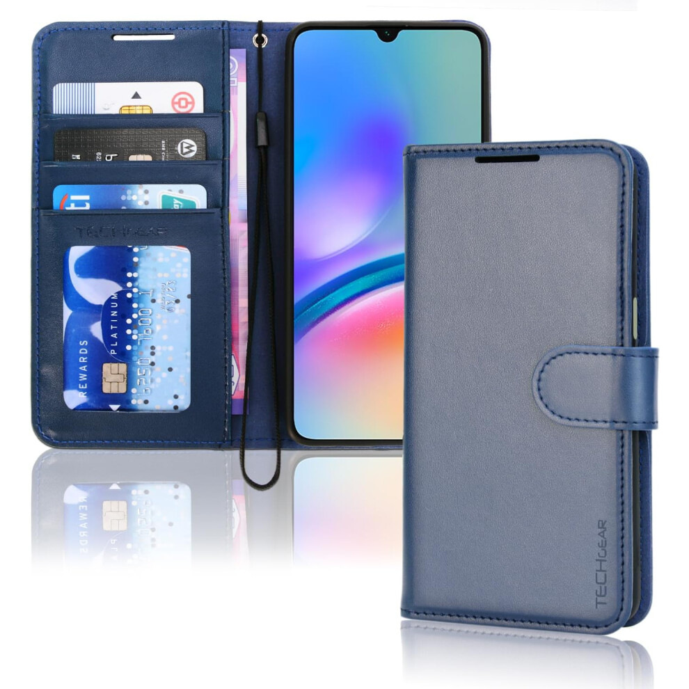 [Leather Wallet Case] Protective Cover with Cash & Card Holder, Stand and Wrist Strap For Samsung Galaxy A05s