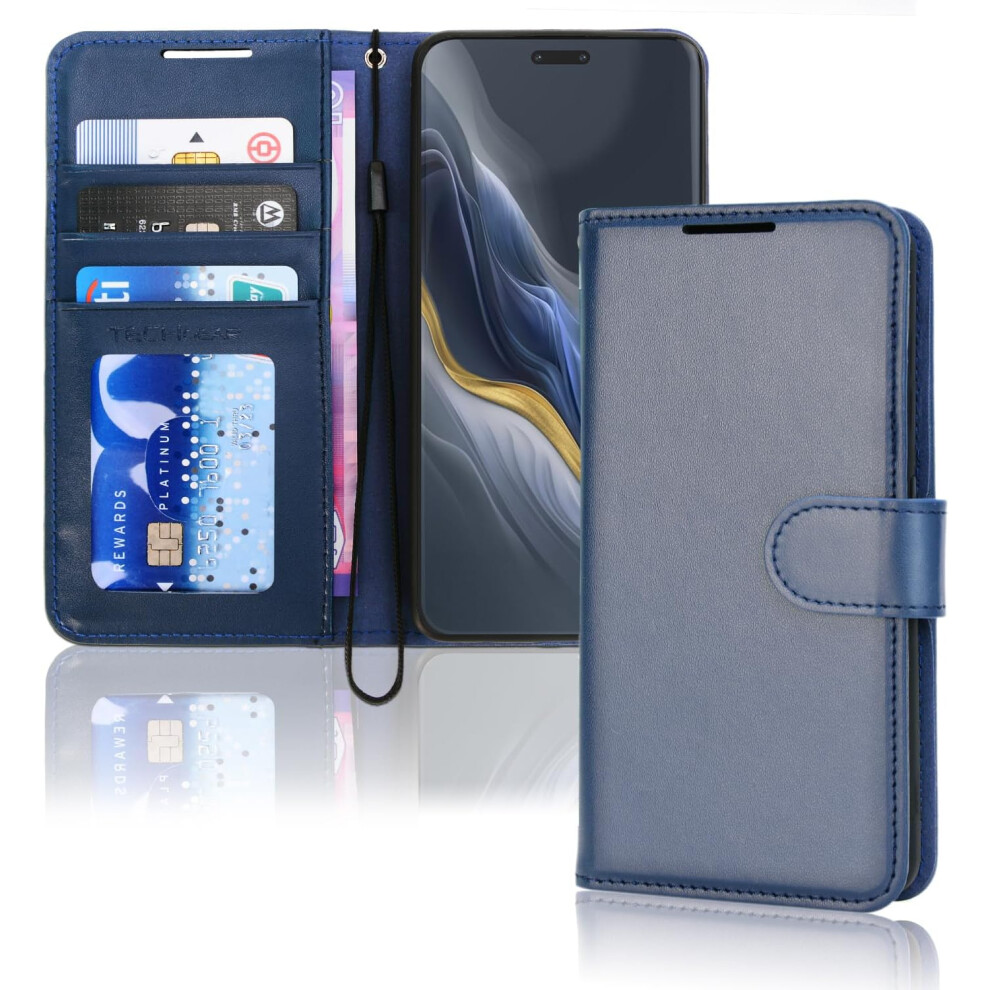 [Leather Wallet Case] Protective Cover with Cash & Card Holder, Stand and Wrist Strap [RFID BLOCKING] For Honor Magic 6 Pro 5G