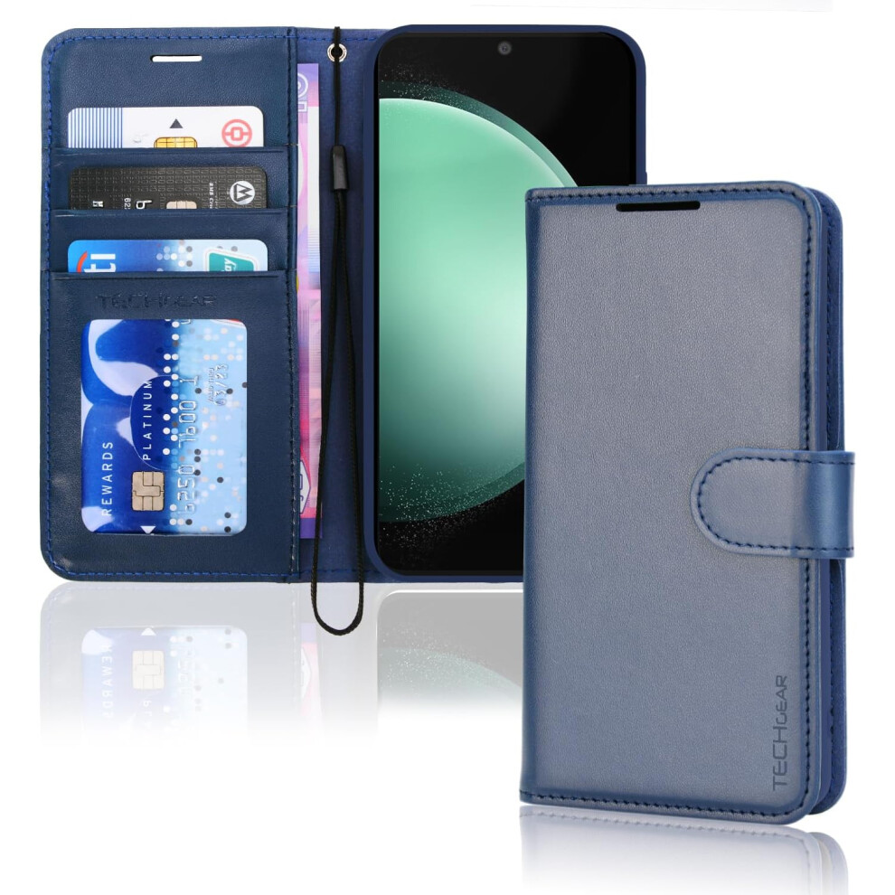 Techgear [Leather Wallet Case] Protective Cover With Cash & Card Holder, Stand And Wrist Strap For Samsung Galaxy S23 Fe 5G