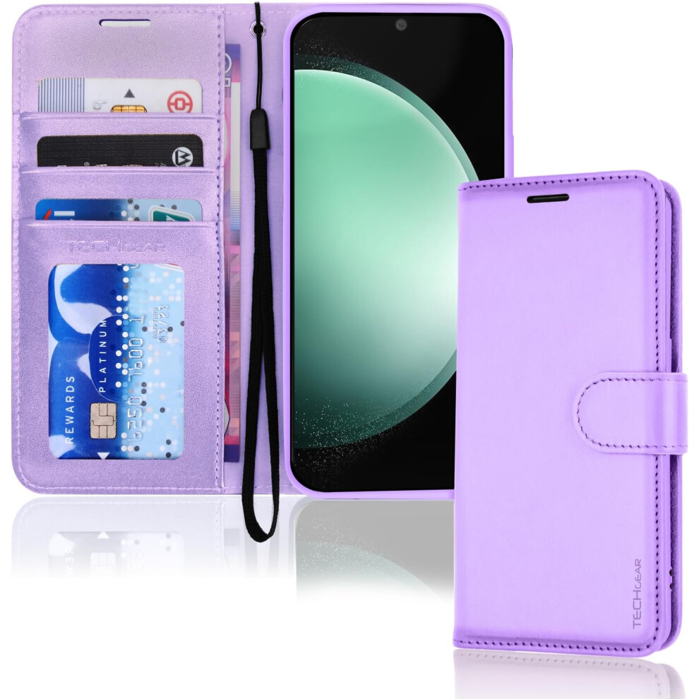Techgear [Leather Wallet Case] Protective Cover With Cash & Card Holder, Stand And Wrist Strap For Samsung Galaxy S23 Fe 5G