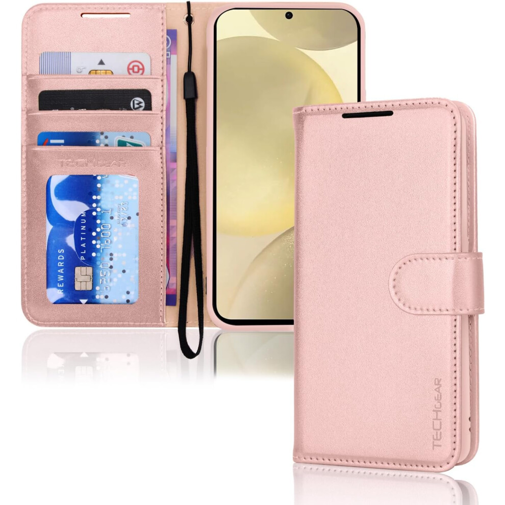 Techgear [Leather Wallet Case] Protective Cover With Cash & Card Holder, Stand And Wrist Strap For Samsung Galaxy S24 Plus