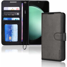 Leather Wallet Case for Samsung Galaxy S23 FE 5G - PU Leather Flip Wallet with 3 Card Slots, Cash Pocket, Stand, and Wrist Strap