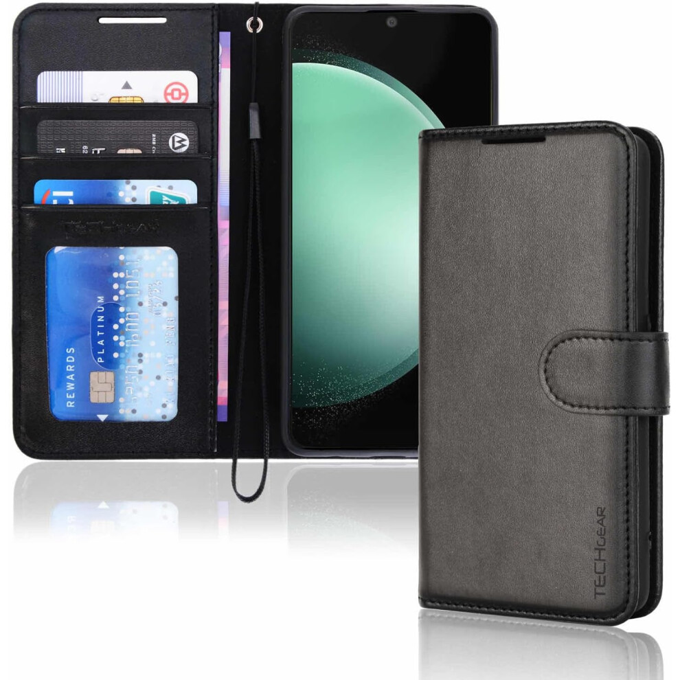 [Leather Wallet Case] Protective Cover with Cash & Card Holder, Stand and Wrist Strap For Samsung Galaxy S23 FE 5G