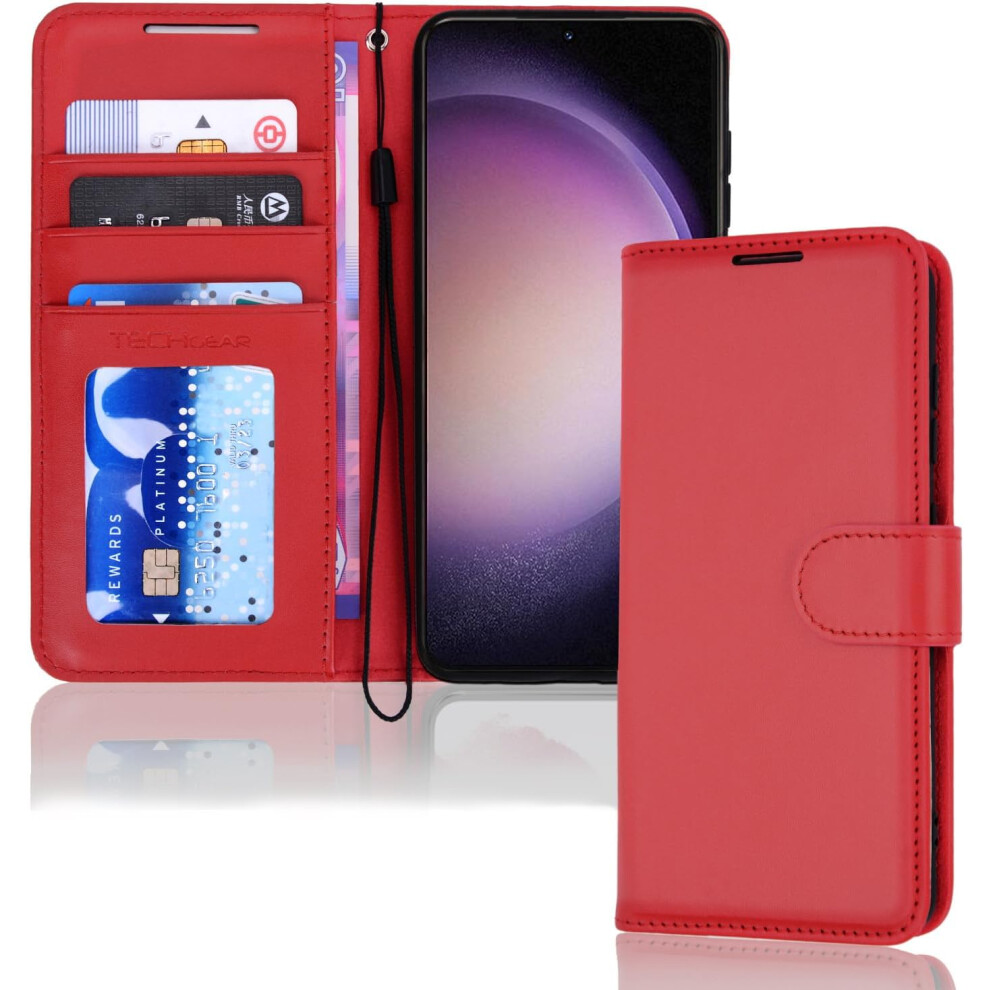 Techgear [Leather Wallet Case] Protective Cover With Cash & Card Holder, Stand And Wrist Strap For Samsung Galaxy S24 5G