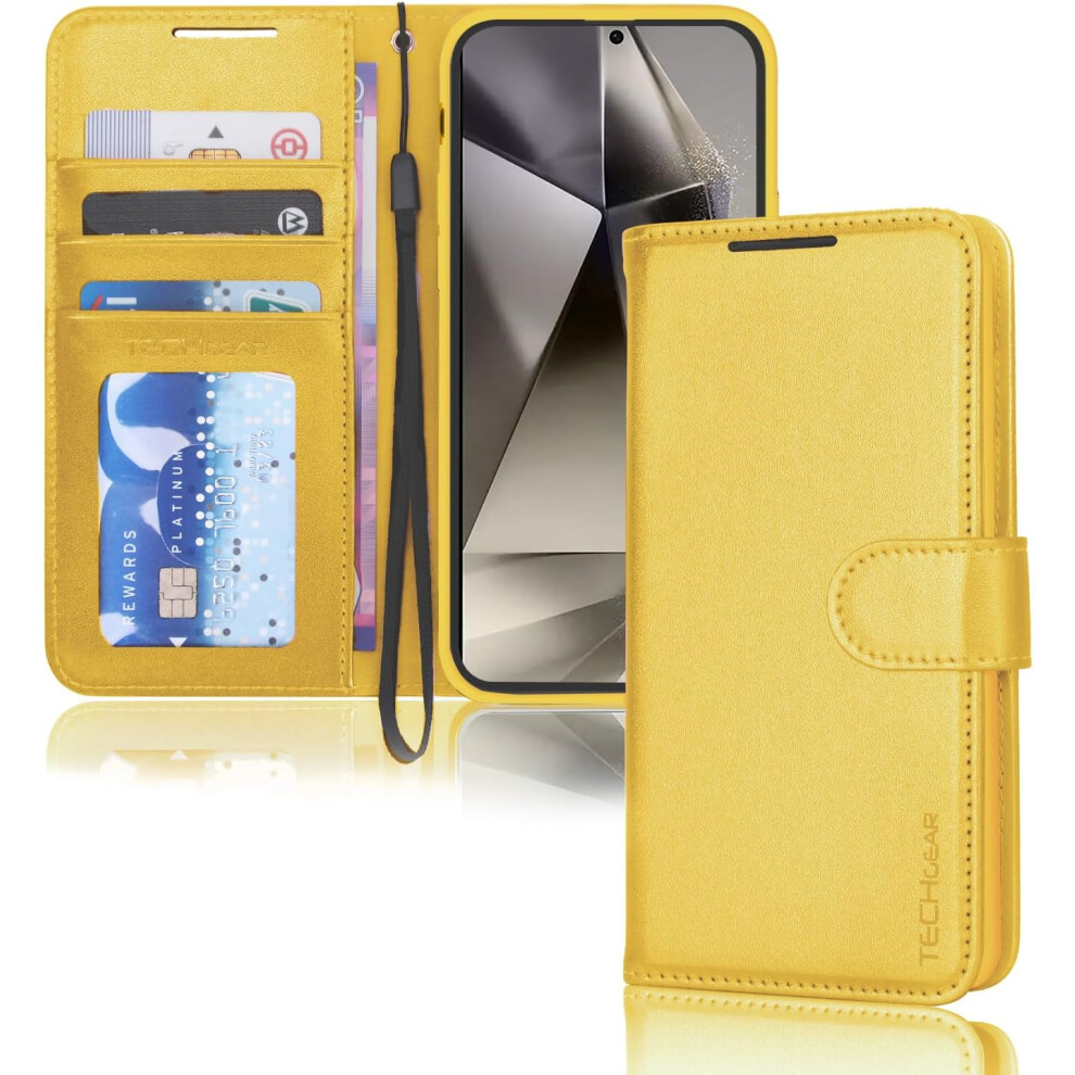 [Leather Wallet Case] Protective Cover with Cash & Card Holder, Stand and Wrist Strap For Samsung Galaxy S24 Ultra