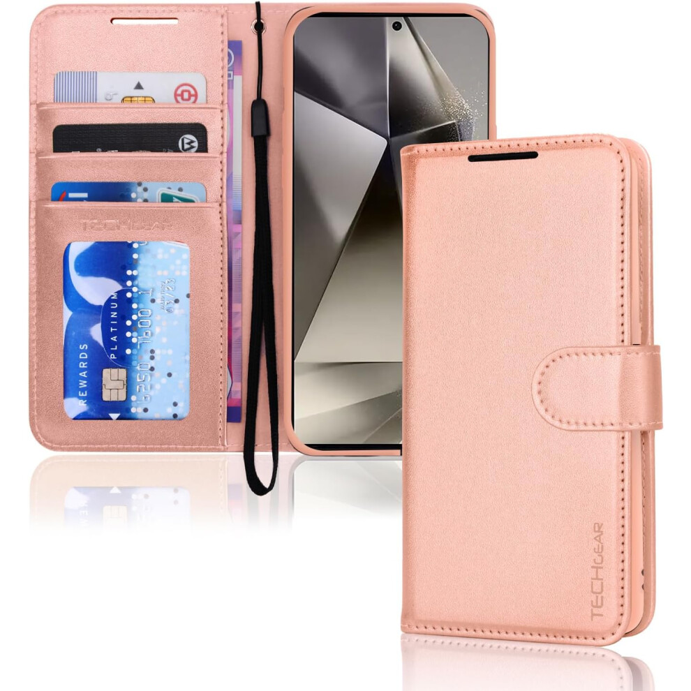 [Leather Wallet Case] Protective Cover with Cash & Card Holder, Stand and Wrist Strap For Samsung Galaxy S24 Ultra