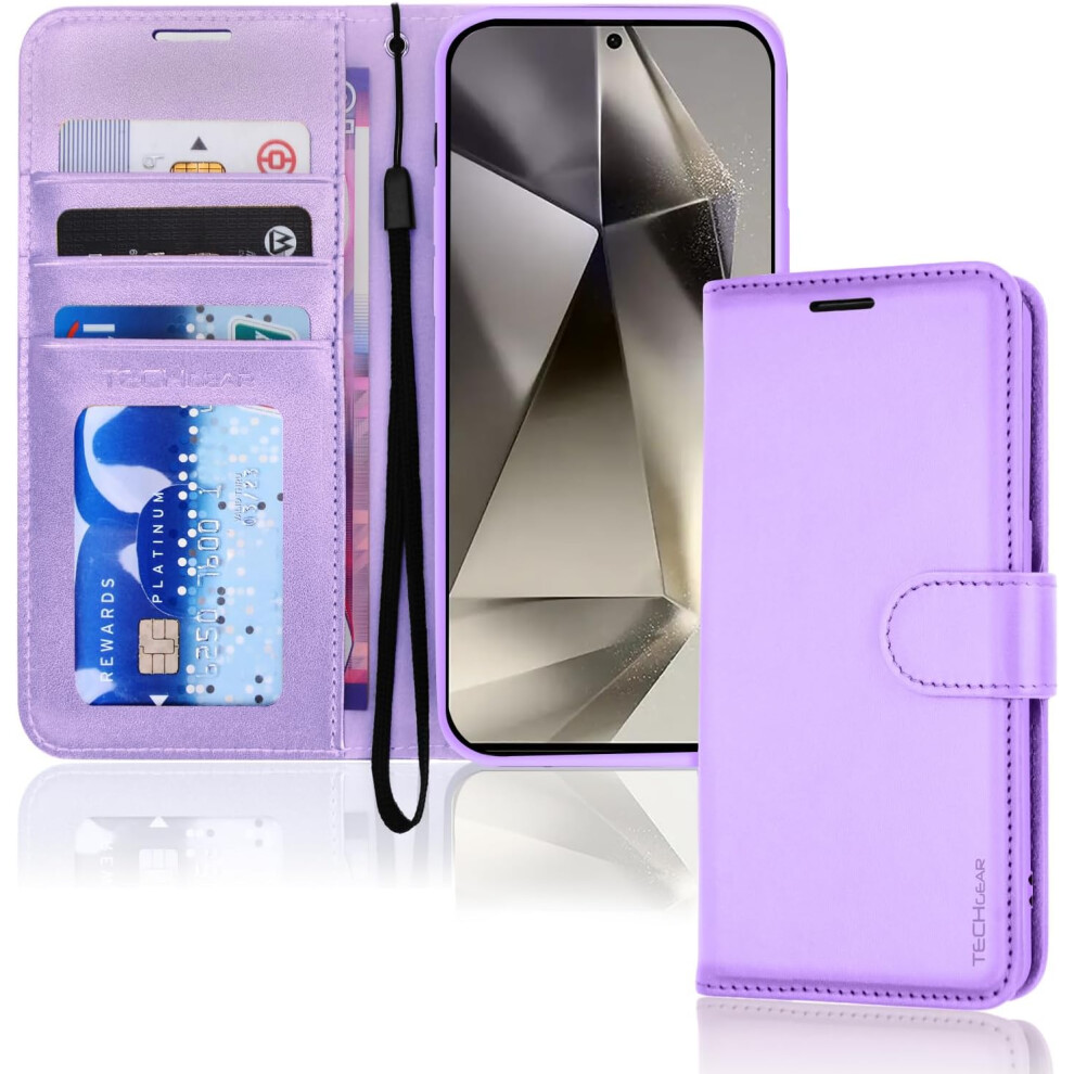 [Leather Wallet Case] Protective Cover with Cash & Card Holder, Stand and Wrist Strap For Samsung Galaxy S24 Ultra