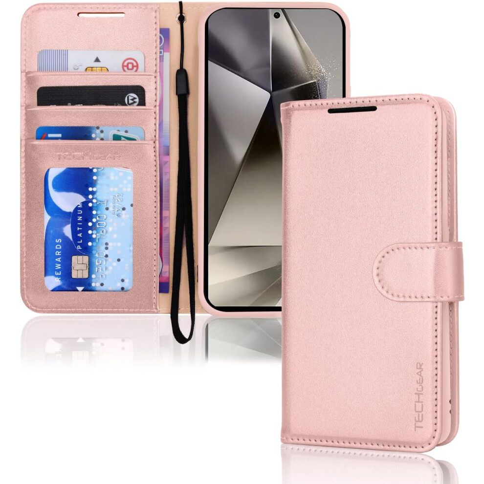Techgear [Leather Wallet Case] Protective Cover With Cash & Card Holder, Stand And Wrist Strap For Samsung Galaxy S24 Ultra