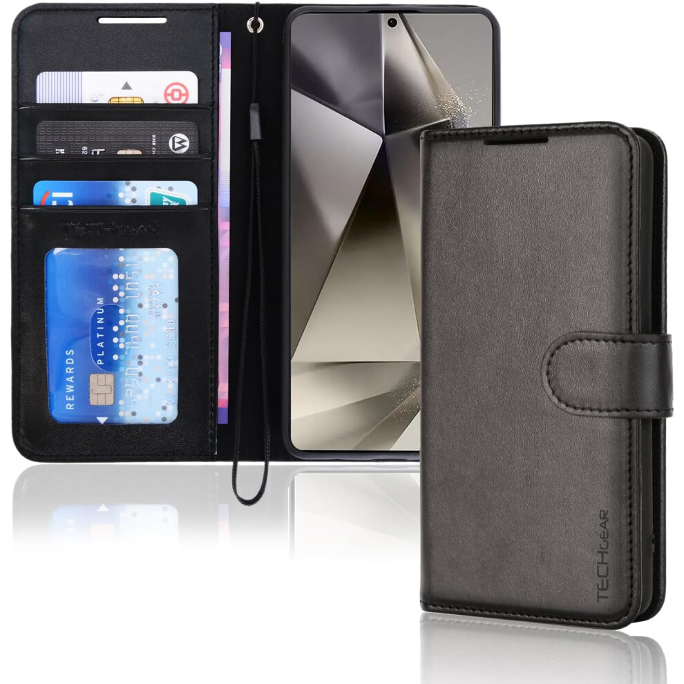 [Leather Wallet Case] Protective Cover with Cash & Card Holder, Stand and Wrist Strap For Samsung Galaxy S24 Ultra