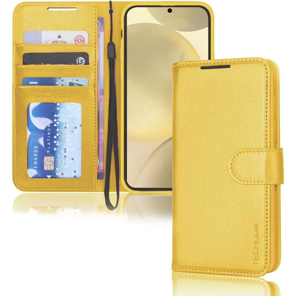 Techgear [Leather Wallet Case] Protective Cover With Cash & Card Holder, Stand And Wrist Strap For Samsung Galaxy S24 Plus