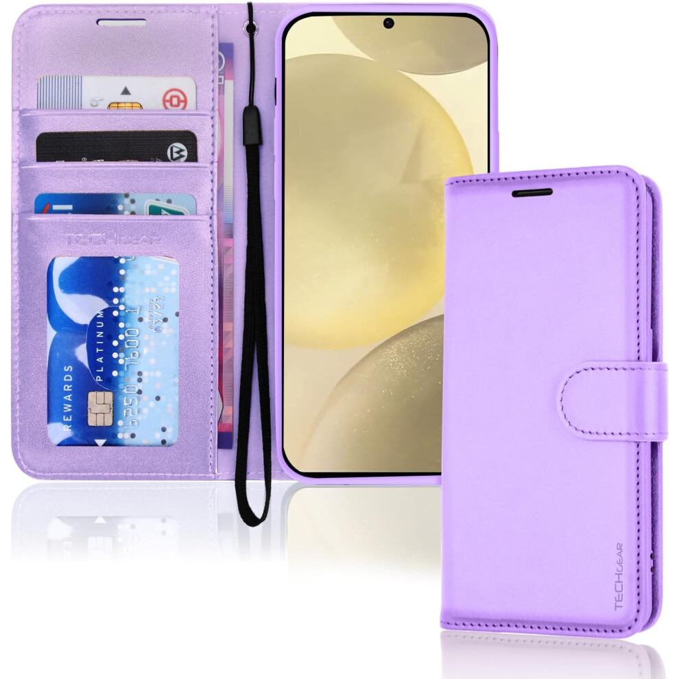 [Leather Wallet Case] Protective Cover with Cash & Card Holder, Stand and Wrist Strap For Samsung Galaxy S24 Plus