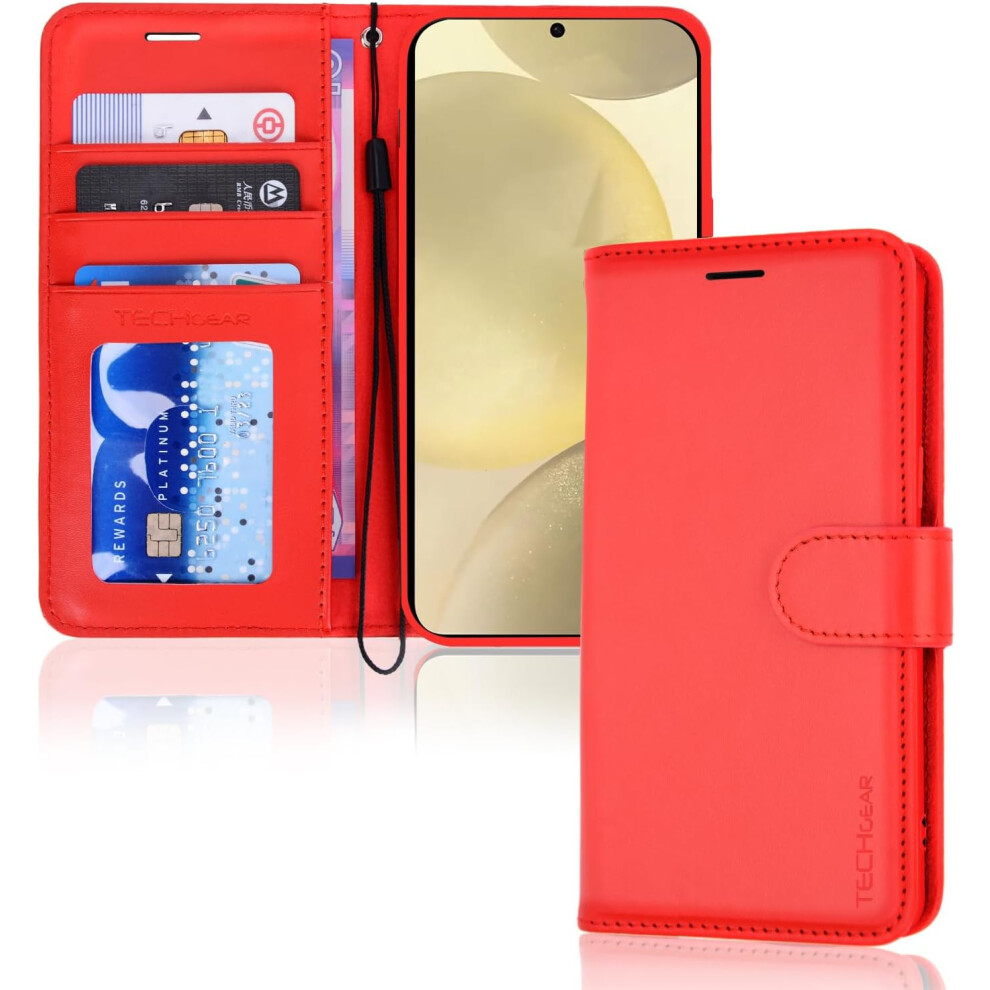 [Leather Wallet Case] Protective Cover with Cash & Card Holder, Stand and Wrist Strap For Samsung Galaxy S24 Plus