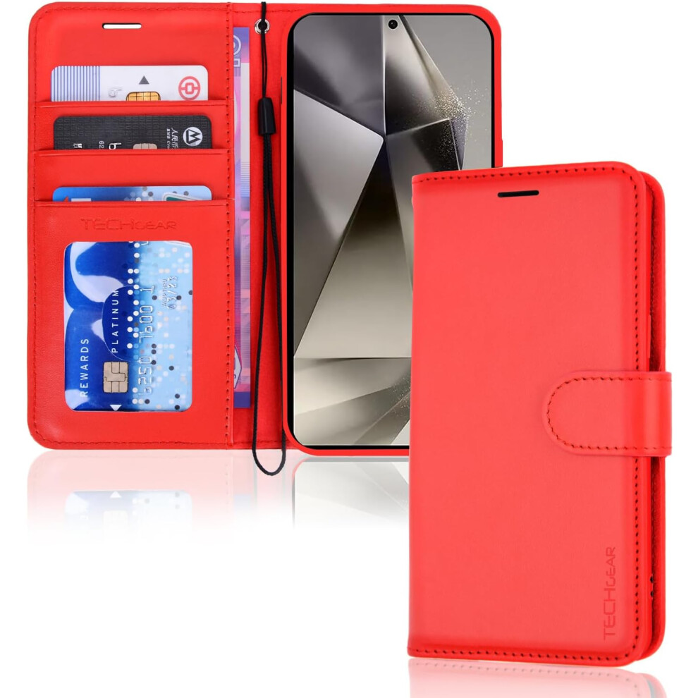Techgear [Leather Wallet Case] Protective Cover With Cash & Card Holder, Stand And Wrist Strap For Samsung Galaxy S24 Ultra
