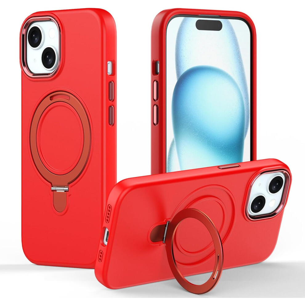 Premium Liquid Silicone Shockproof Anti-Scratch Magnetic Kickstand Case, Soft Microfibre Lining, Compatible with MagSafe Case for iPhone 15 6.1"