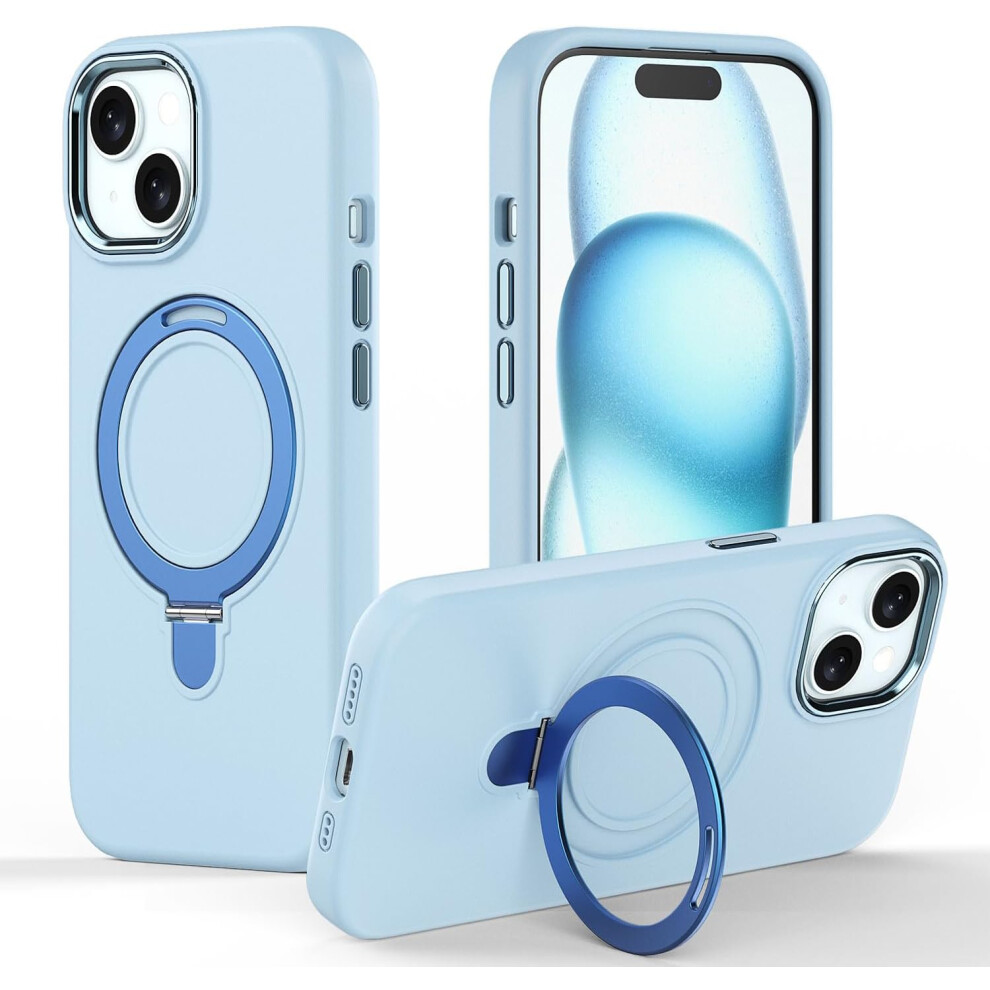 Premium Liquid Silicone Shockproof Anti-Scratch Magnetic Kickstand Case, Soft Microfibre Lining, Compatible with MagSafe Case for iPhone 15 6.1"