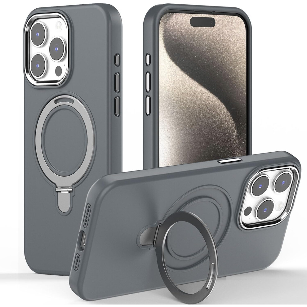 Premium Liquid Silicone Shockproof Anti-Scratch Magnetic Kickstand Case, Soft Microfibre Lining, Compatible with MagSafe Case for iPhone 15 Pro Max