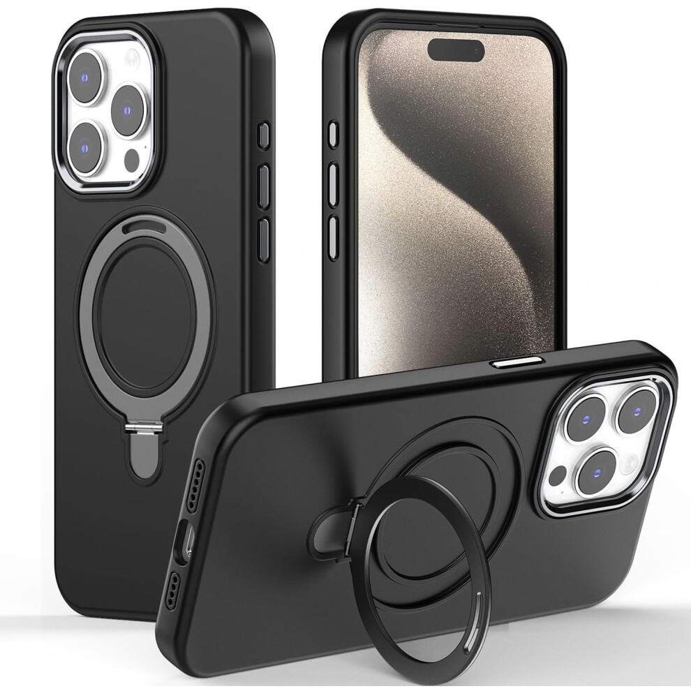 Premium Liquid Silicone Shockproof Anti-Scratch Magnetic Kickstand Case, Soft Microfibre Lining, Compatible with MagSafe Case for iPhone 15 Pro Max