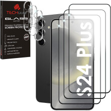 TECHGEAR 3 + 3 Screen Protectors for Samsung Galaxy S24 Plus with Camera Lens, FULL Tempered Glass Screen & Lens Cover Protectors, 9H, Bubble Free