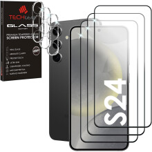 TECHGEAR 3 + 3 Screen Protectors for Samsung Galaxy S24 5G with Camera Lens, FULL Tempered Glass Screen & Lens Cover Protectors, 9H, Bubble Free