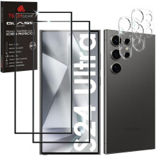 TECHGEAR 2 + 2 Screen Protectors for Samsung Galaxy S24 Ultra with Camera Lens, FULL Tempered Glass Screen & Lens Cover Protectors, 9H, Bubble Free