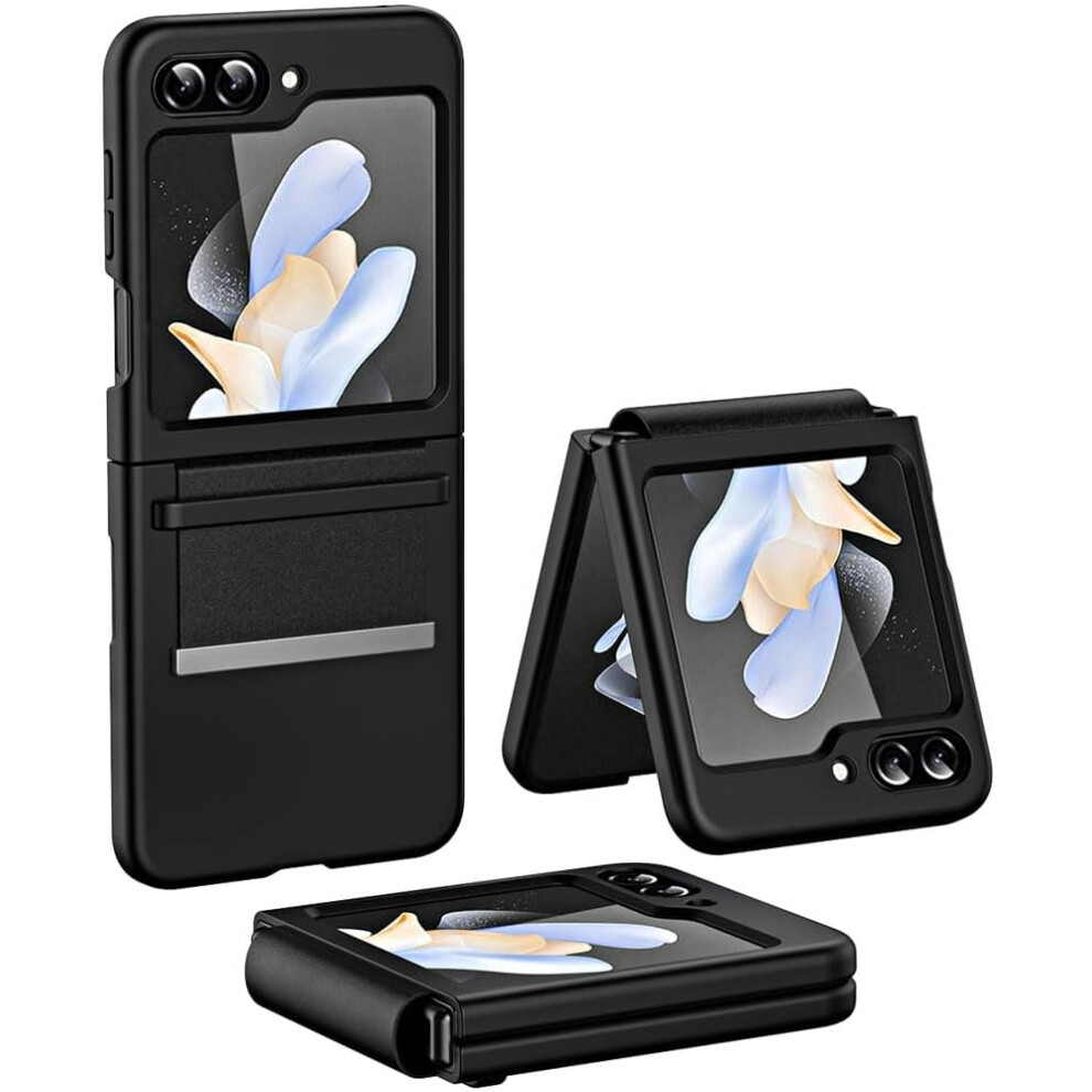 Techgear Samsung Galaxy Z Flip 5 Screen Protector Case, Z Flip 5 Case With Stylish Leather Hinge & Metal Trim, Hard Pc Shockproof [Screen Protector] Case