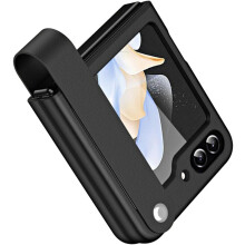 Samsung Galaxy Z Flip 5 Case, Z Flip 5 Leather Case with Leather Finger Holder, Hard PC Shockproof Case