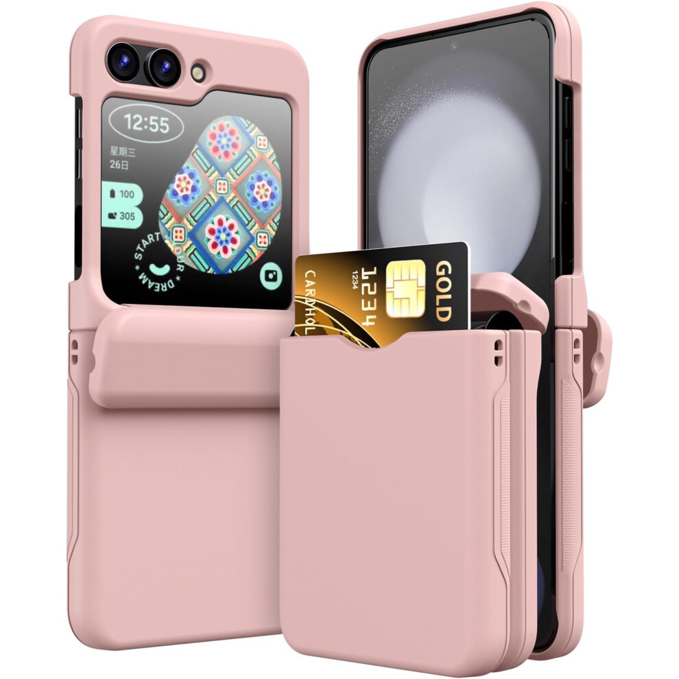 Samsung Galaxy Z Flip 5 Card Holder Case [2x Card Wallet Case] Premium Hybrid Tough Rugged Protective Bumper Case [Hinge Cover]