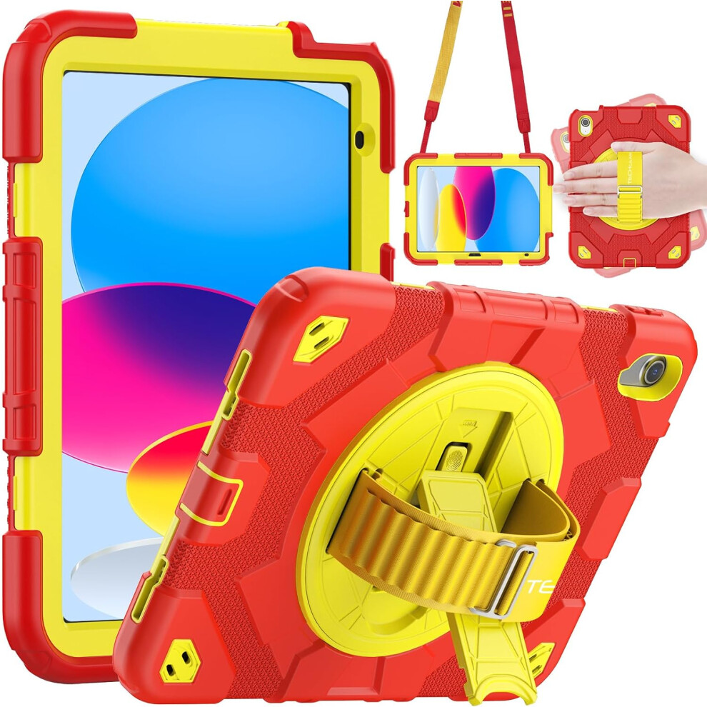 Techgear [Supe Case] Tough Shockproof Fun Case With 360 Rotating Stand, Hand & Shoulder Strap For Apple Ipad 10 10.9" 2022 10Th Generation