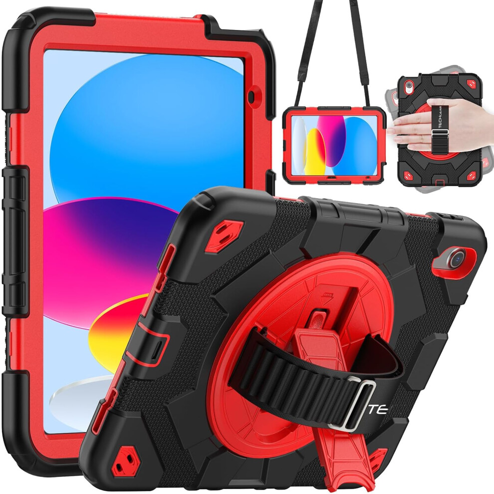 [SUPE Case] Tough Shockproof Fun Case with 360 Rotating Stand, Hand & Shoulder Strap for Apple iPad 10 10.9" 2022 10th Generation