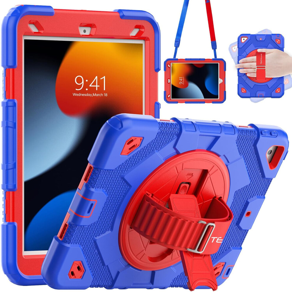 [SUPE Case] Tough Shockproof Fun Case with 360 Rotating Stand, Hand & Shoulder Strap for Apple iPad 10.2" 2021- 2019 [9th - 7th Gen] & iPad Air 3