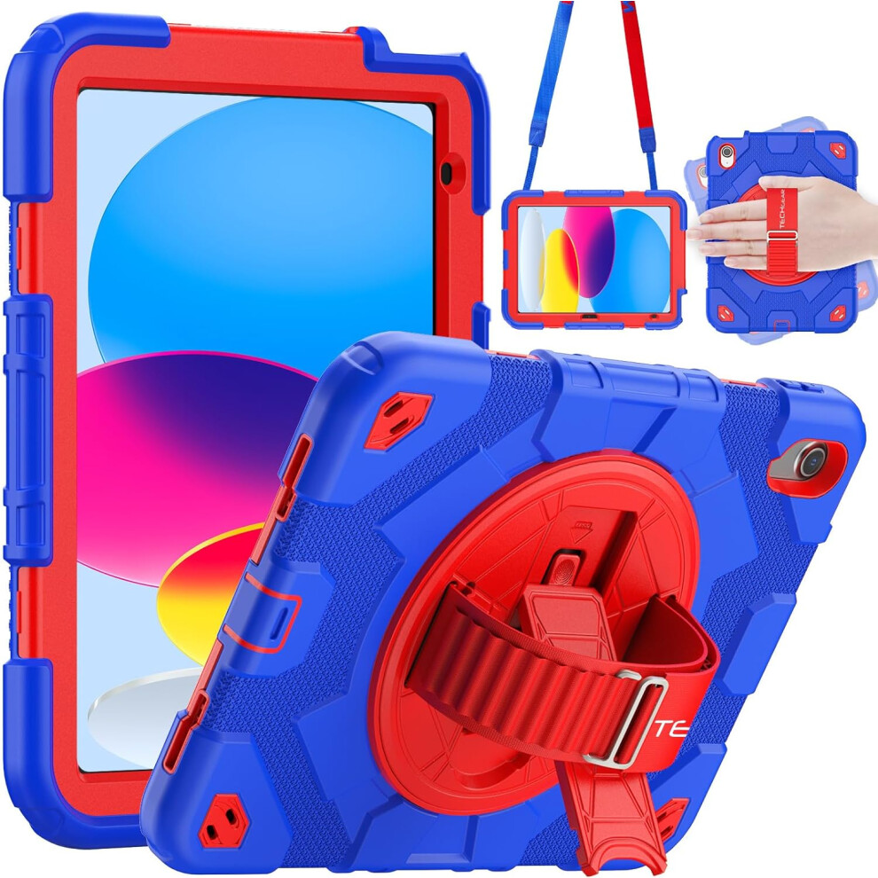 [SUPE Case] Tough Shockproof Fun Case with 360 Rotating Stand, Hand & Shoulder Strap for Apple iPad 10 10.9" 2022 10th Generation