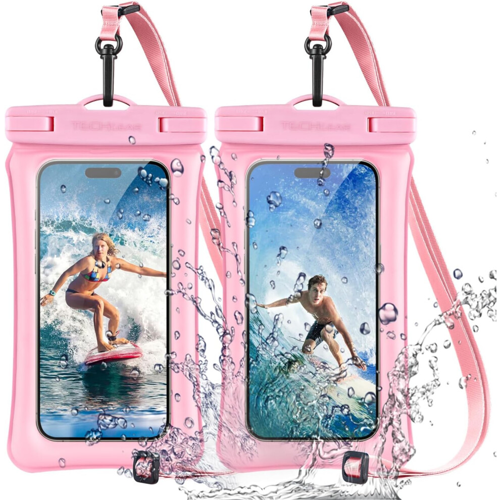 Techgear [2 Pack] Ipx8 Floating Waterproof Phone Case For Swimming, Waterproof Bag With Lanyard For Iphone 15 14 13 12 Samsung S24 S23+ And More Upto 7" Phone