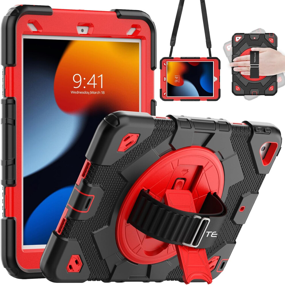 [SUPE Case] Tough Shockproof Fun Case with 360 Rotating Stand, Hand & Shoulder Strap for Apple iPad 10.2" 2021- 2019 [9th - 7th Gen] & iPad Air 3