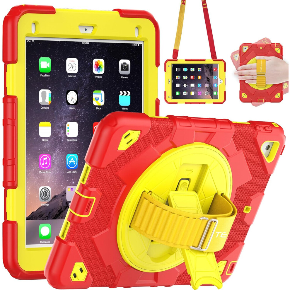 [SUPE Case] Tough Shockproof Fun Case with 360 Rotating Stand, Hand & Shoulder Strap for Apple iPad 9.7" (2018 / 2017) & iPad Air 2 & iPad Pro 9.7"